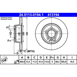 ATE Rear Disc Brake Rotor - 7D0615601C